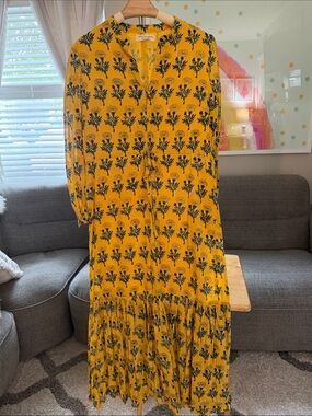 Emerson Fry Mustard Yellow Floral Maxi Dress